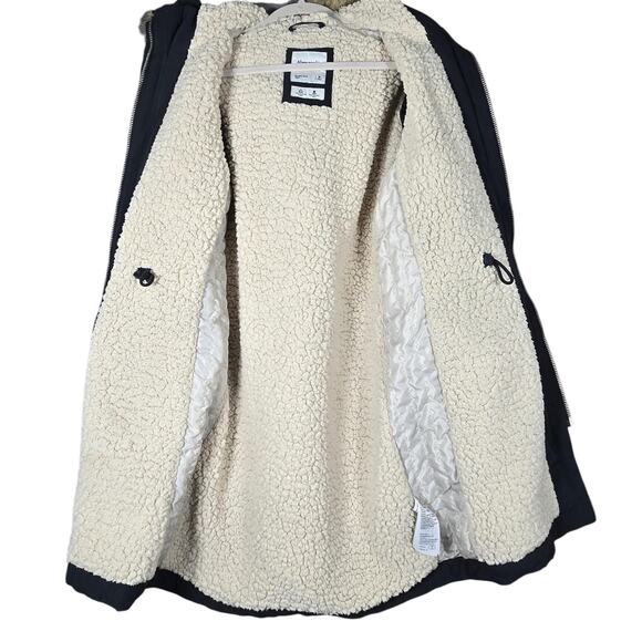 Abercrombie Fitch Womens M Navy Parka Coat Faux Fur Hood Sherpa Lined Jacket - Picture 5 of 12